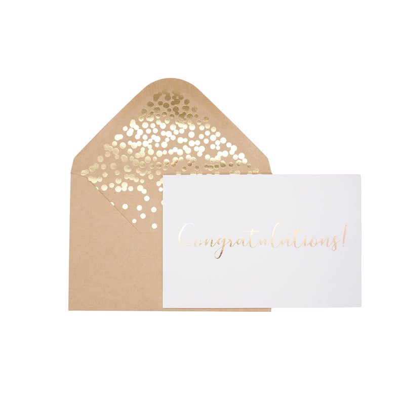 Partay Shenanigans 50 Pack Congratulations Card â€“ Elegant Greeting Cards With â€˜â€™Congratulationsâ€™â€™ Embossed In Gold Foil Letters â€“ For Engagement, Graduation, Wedding - 52 Kraft Envelopes Included - 4" x 6" - White - Image 1